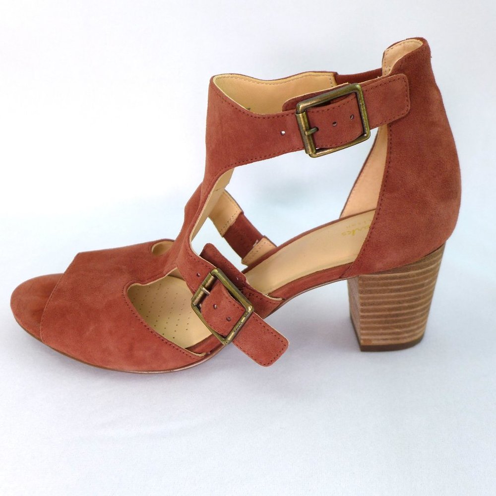 Terracota Suede Sandal Heel Clarks Artisan 9 WORN ONCE - Picture 2 of 5